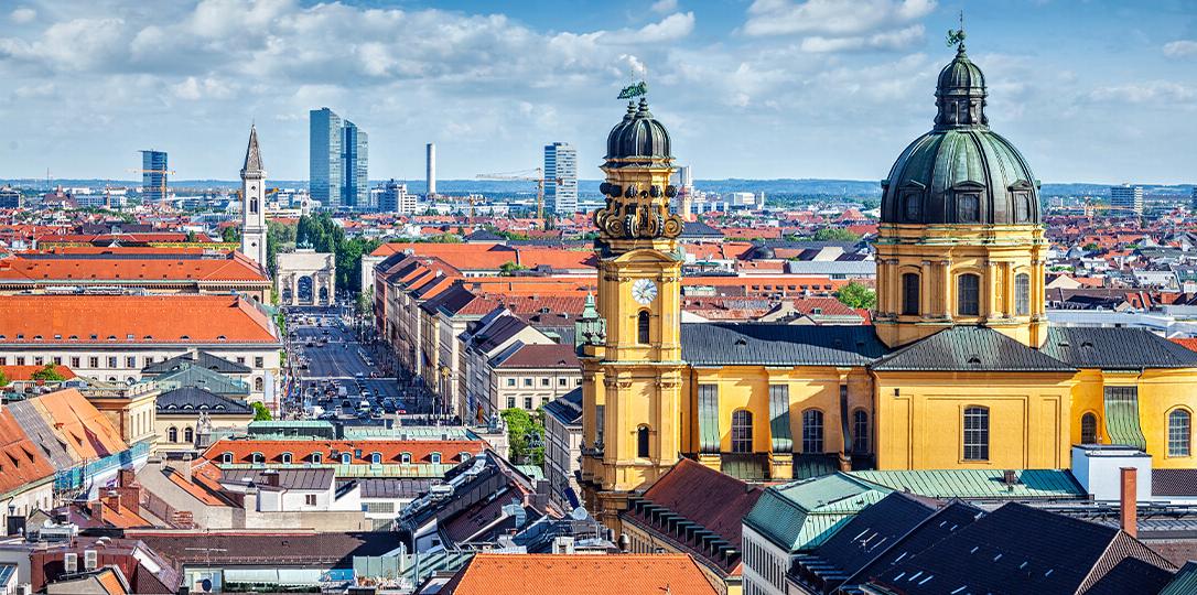 Classic buildings against the backdrop of a modern city